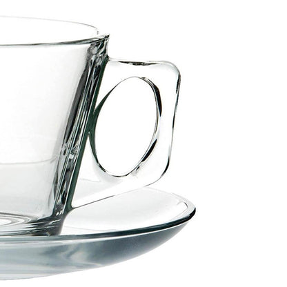 Set De 6 Taza Te Vidrio Lisa Con Platillo 200cc Modelo Vela