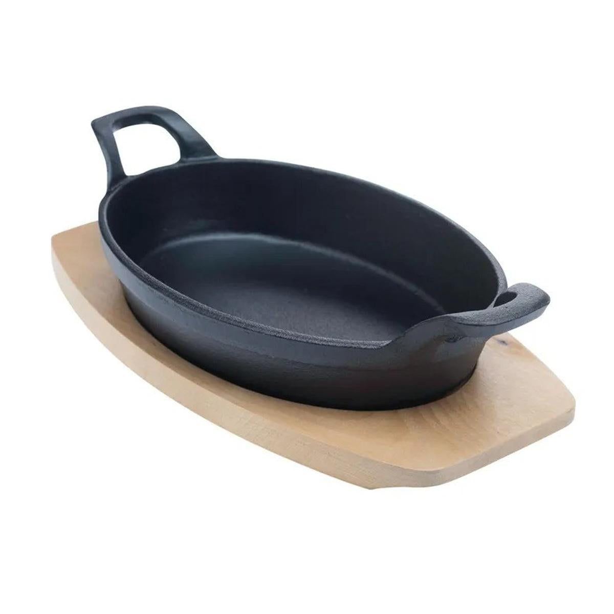 Sarten Hierro Ovalado Con Base Madera 27.6X15.2X4.5 Cm