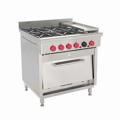 Cocina Industrial de 4 Quemadores con Horno y Plancha Churrasquera GLP Volter