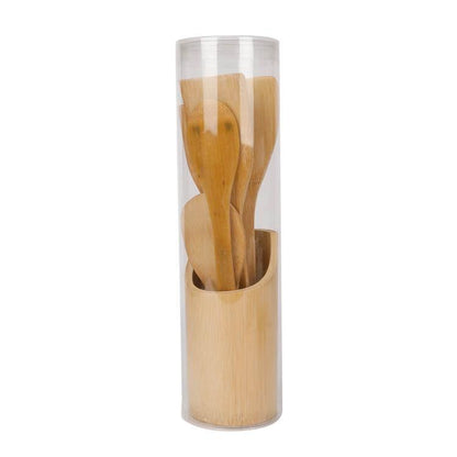 Set Utensilios Bamboo Con Base Para Guardar