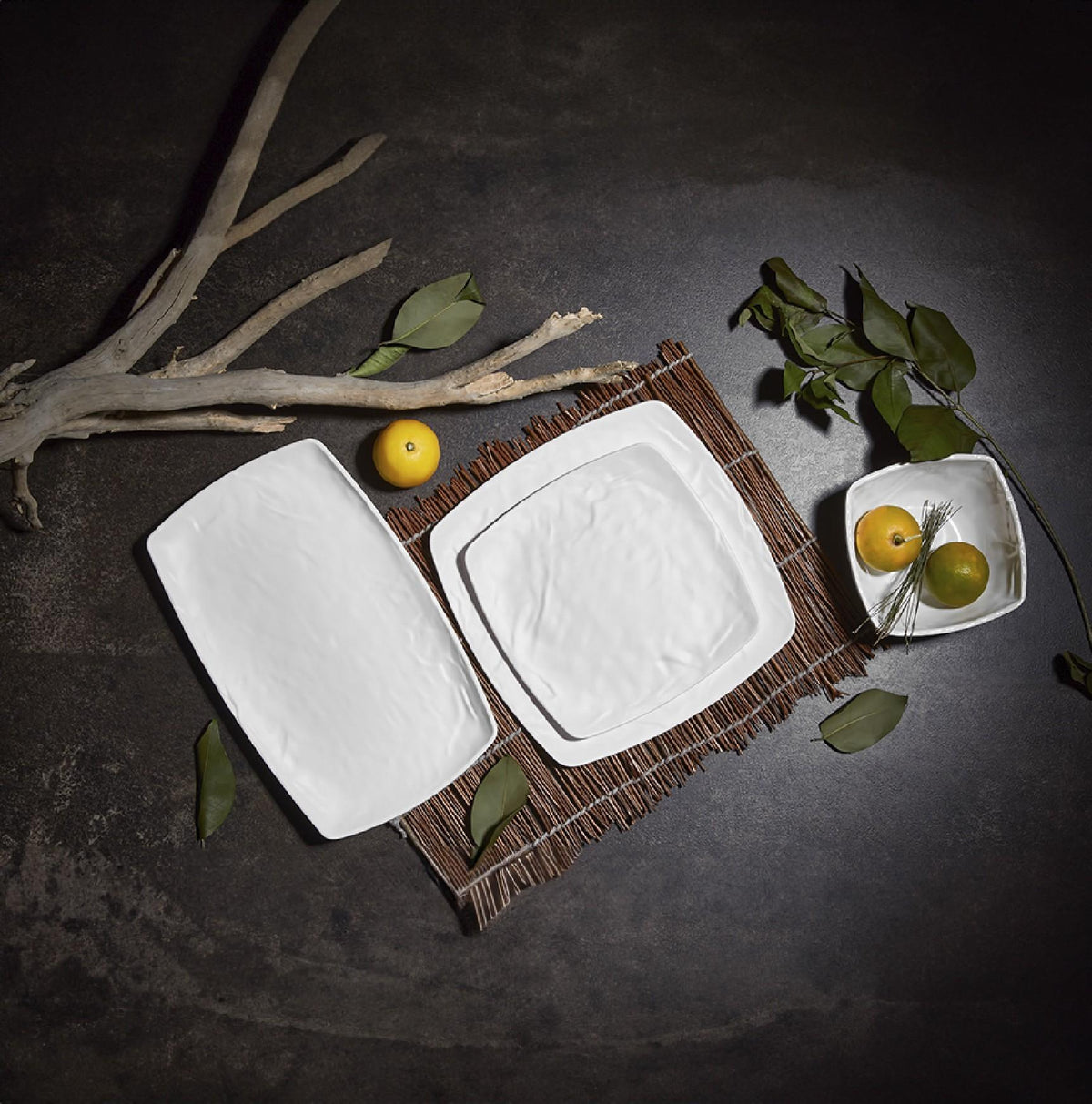 Plato Melamina Rectangular Blanca 20x33 Cm Línea Carre