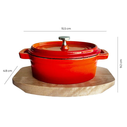 Mini Olla Hierro Enlozado Ovalada Naranja 15.5X9.2X4.8 Cm