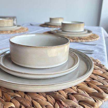 Set De 6 Plato Redondo Ceramica 26.5 Cm Beige Línea Rustica