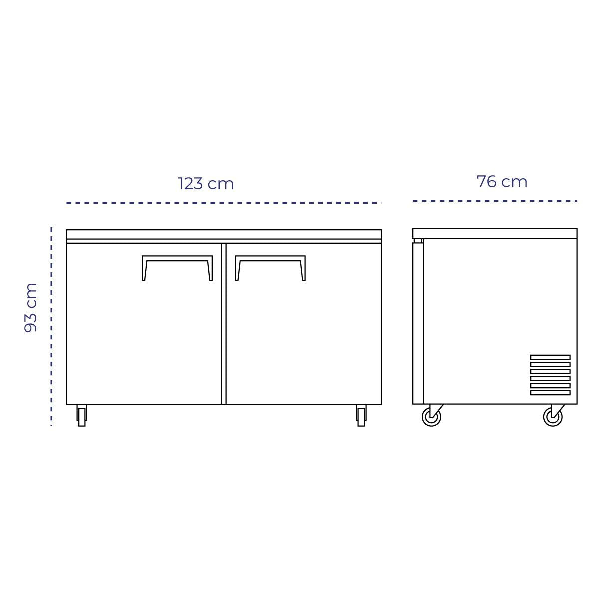 Mesón Refrigerado 2 Puertas LUC-350R 125 Cm Norkalt