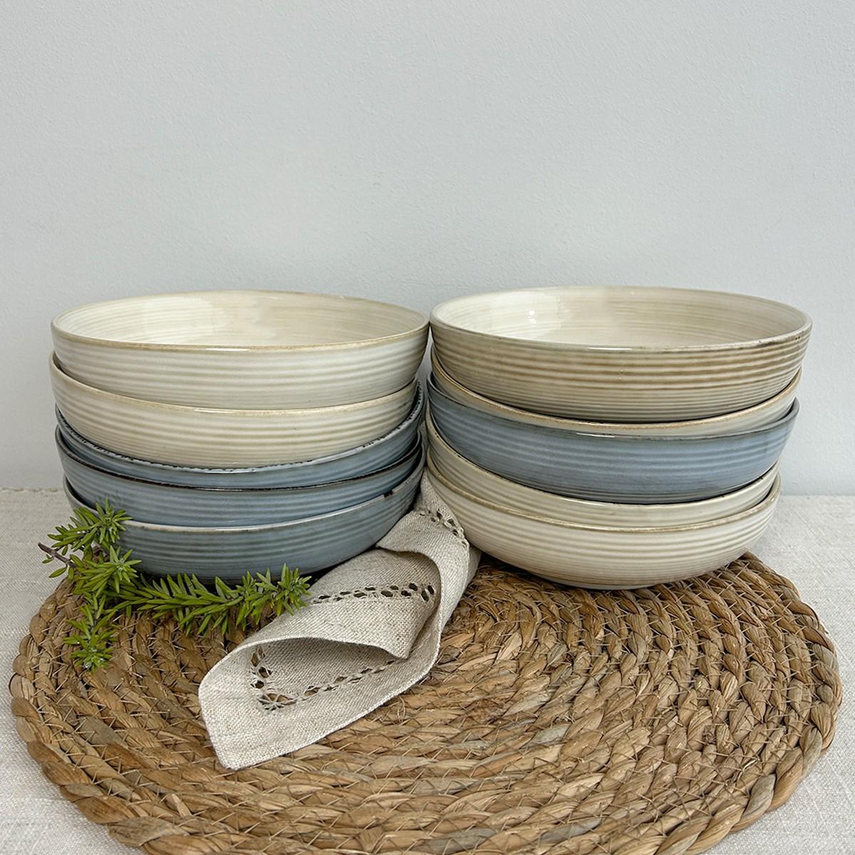 Set De 6 Bowl Redondo Cerámica Azul 17.5X5 Cm