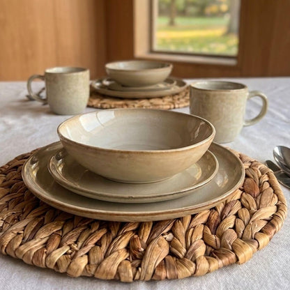 Set Vajilla 24 Piezas Cerámica Arena Línea Rustica Con Mug