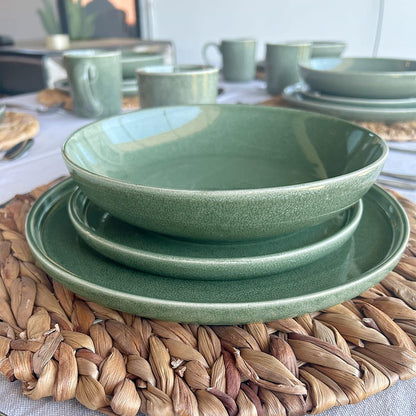 Set De 6 Plato Redondo Ceramica 26.5 Cm Verde Línea Rustica