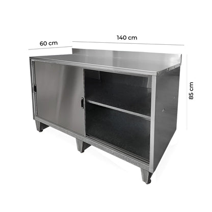 Mesón Mural Acero Inoxidable Puertas Correderas 140 Cm