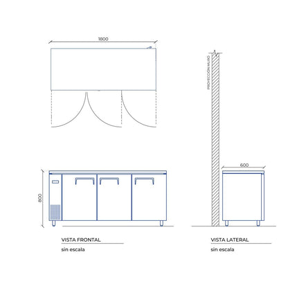 Mesón Congelador 3 Puertas 1800x600x800 Mm Norkalt