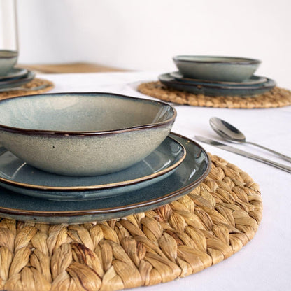 Set De 6 Plato Redondo Ceramica 21 Cm Azul Grafito Línea Rustica