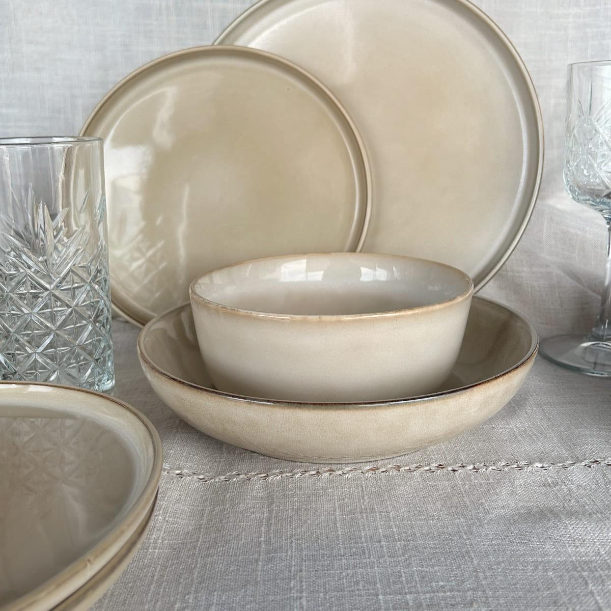 Set 6 Bowl Redondo Ceramica 21.8X5 Cm Beige Linea Oslo