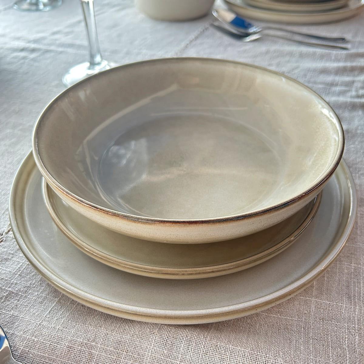 Set 6 Platos Redondo Ceramica 22 Cm Beige Linea Oslo