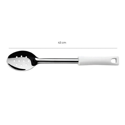 Cuchara Perforada Acero Inoxidable 43Cm Mango Blanco