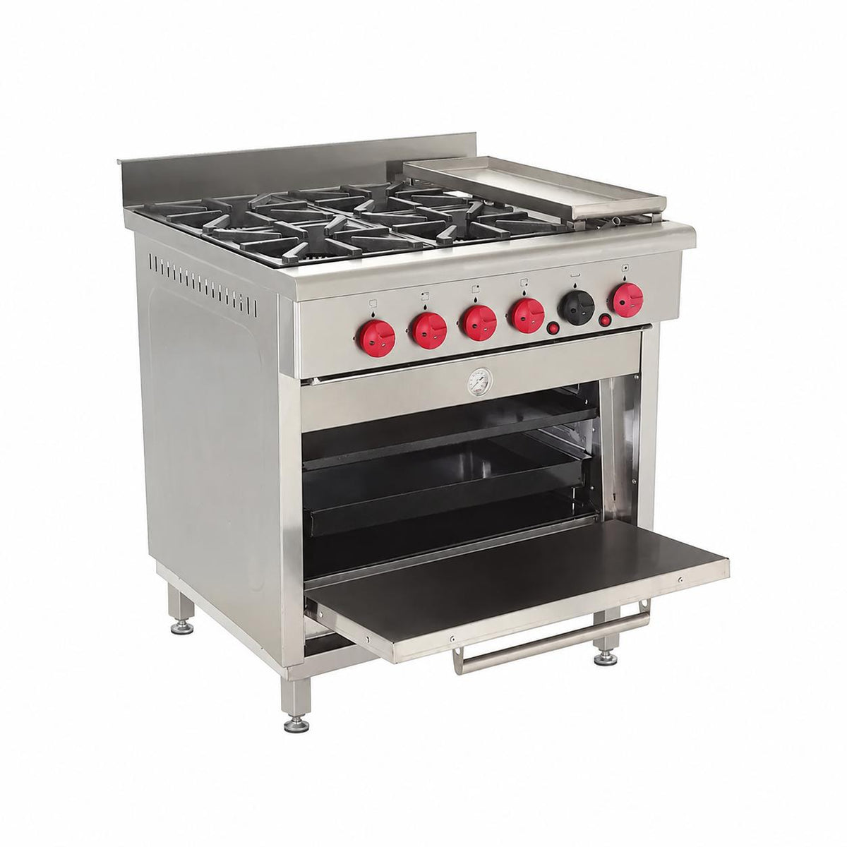 Cocina Industrial de 4 Quemadores con Horno y Plancha Churrasquera GLP Volter