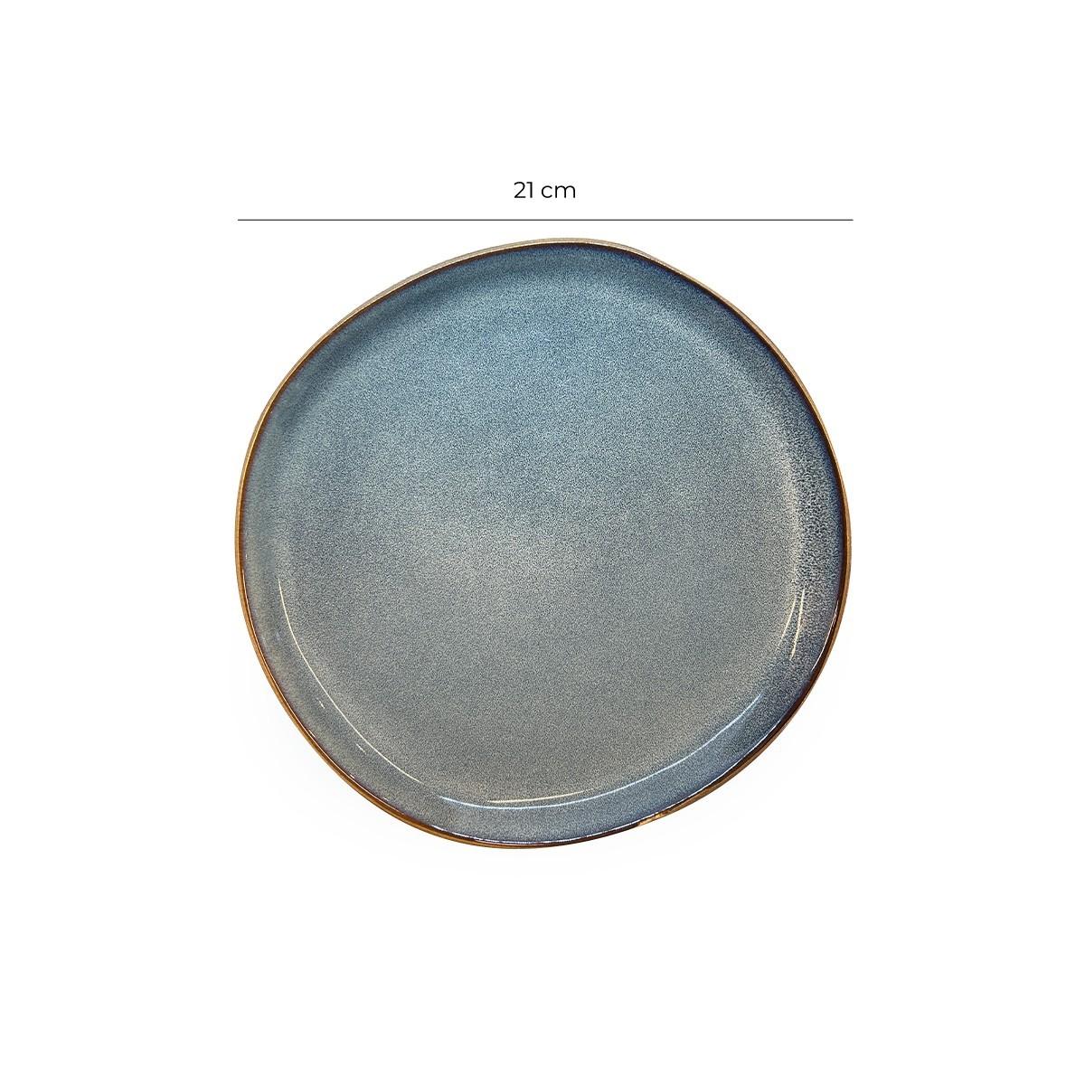 Set De 6 Plato Redondo Ceramica 21 Cm Azul Grafito Línea Rustica