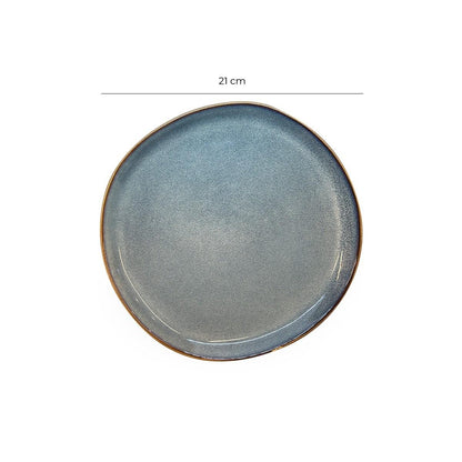 Set De 6 Plato Redondo Ceramica 21 Cm Azul Grafito Línea Rustica