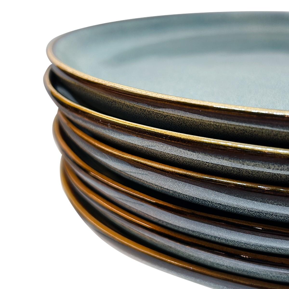 Set De 6 Plato Redondo Ceramica 21 Cm Azul Grafito Línea Rustica