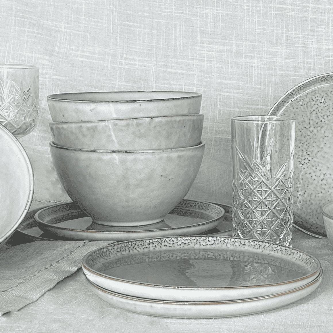 Set 6 Bowl Redondo Ceramica 18X9.5 Cm Gris Linea Oslo