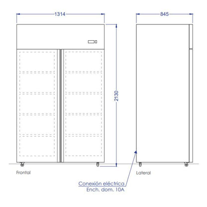 Congelador Acero Inoxidable. 2 Puertas Vidrio 1300 Litros Norkalt