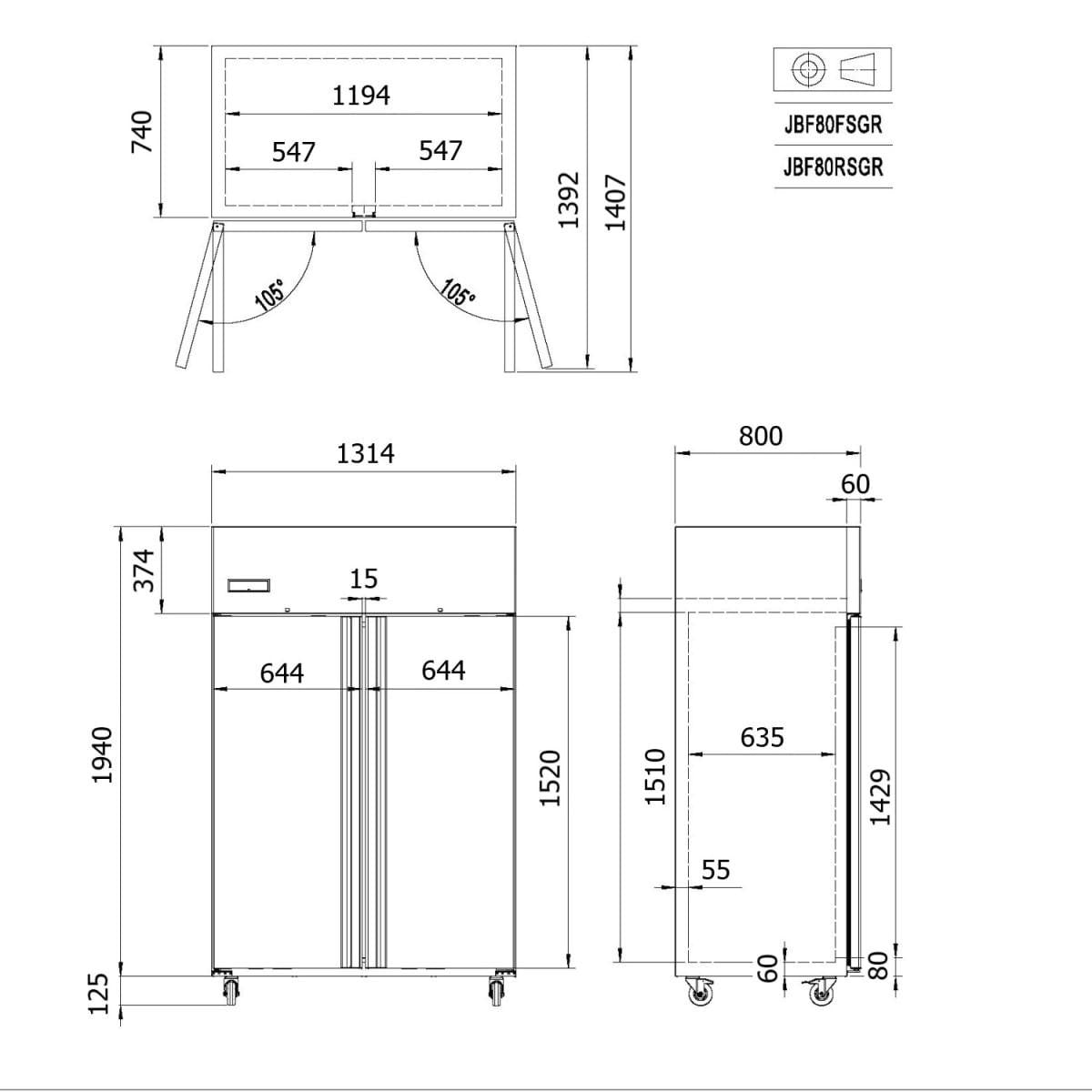 Refrigerador Vertical 2 Puertas Solidas 1100 Litros Interior Estampado Norkalt