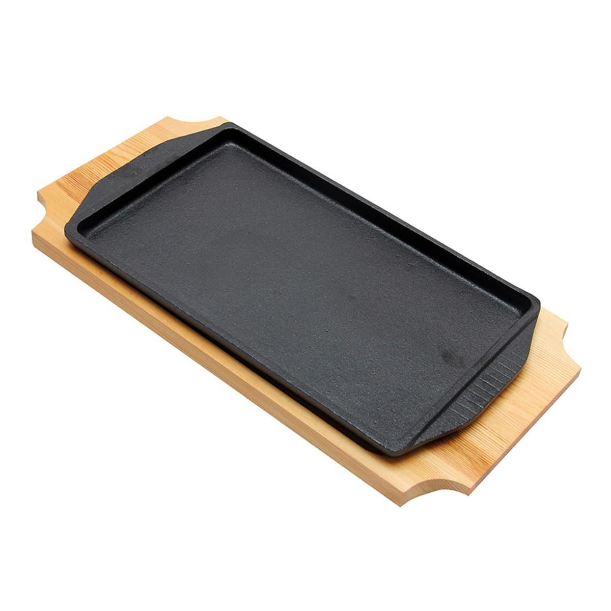 Plato / Bandeja Hierro Rectangular Con Base Madera 20X11.4X1.6 Cm