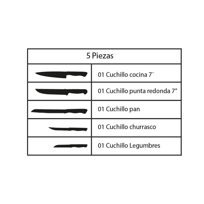 Kit De 5 Cuchillos De Cocina Negro Paraty