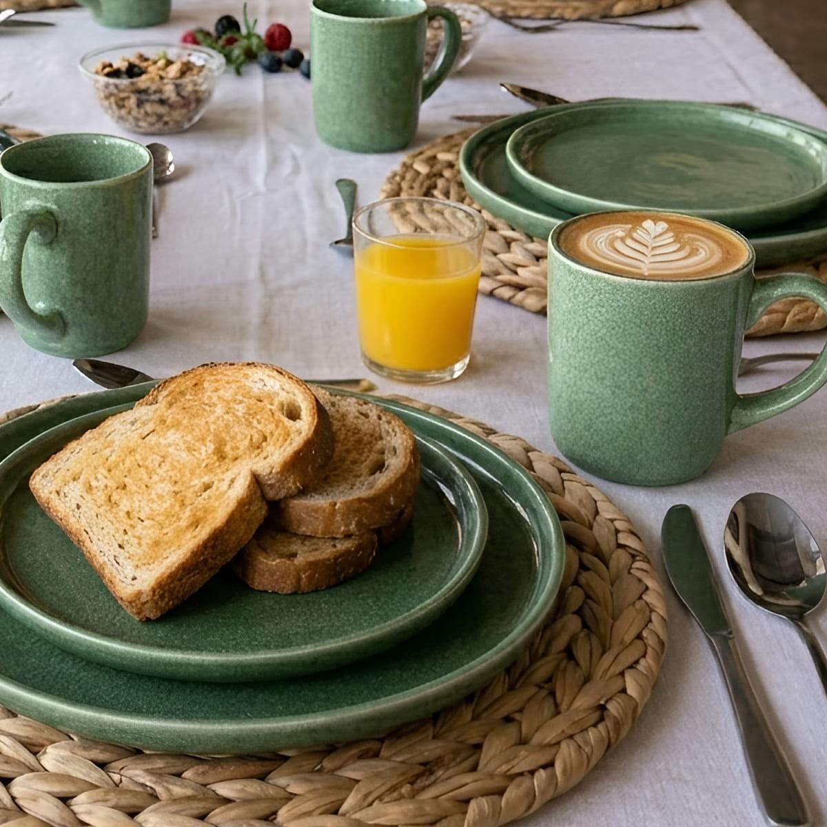 Set De 6 Mug 400 Ml Ceramica Verde Línea Rustica