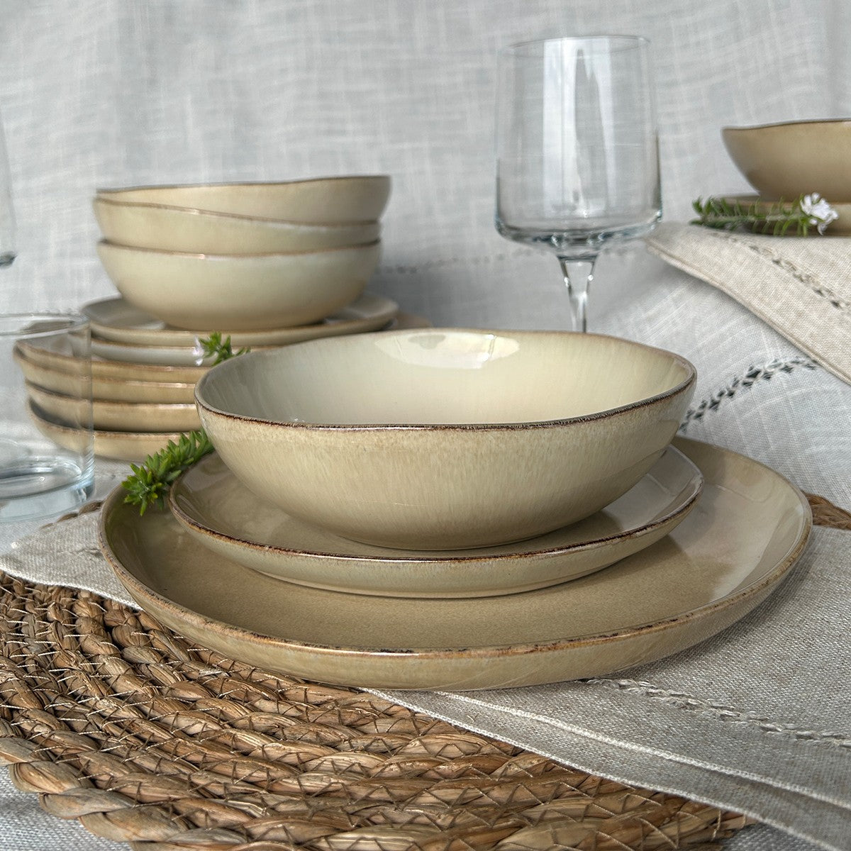Set Vajilla 18 Piezas Ceramica Beige Linea Ekos