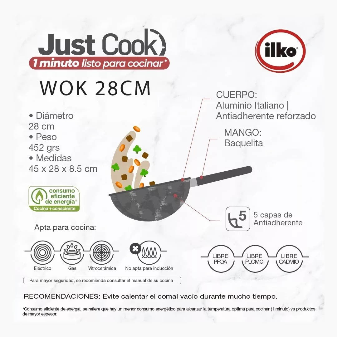 Wok 28 Cm Antiadherente Color Mármol