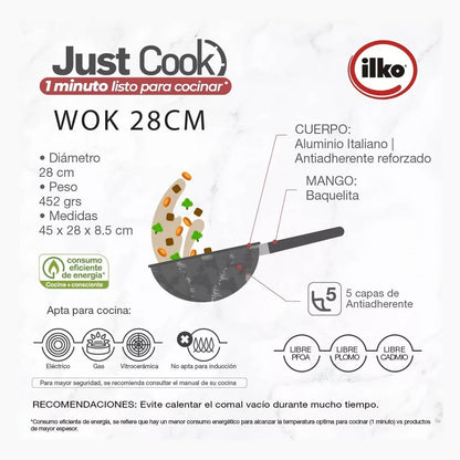 Wok 28 Cm Antiadherente Color Mármol